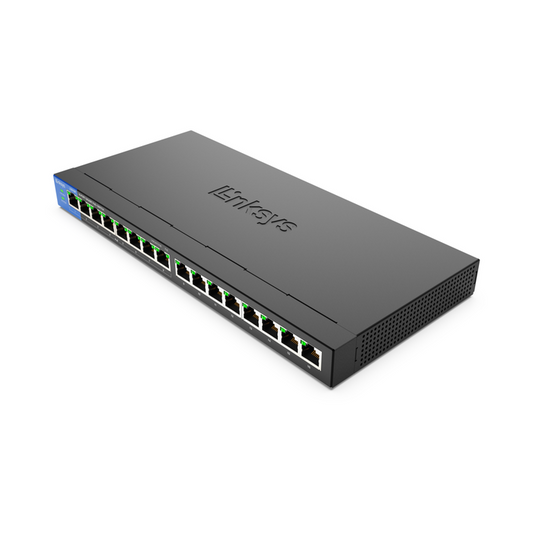Linksys LGS116P : commutateur réseau non géré Gigabit PoE+ pour ordinateur de bureau professionnel à 16 ports, Ethernet Plus, vitesse de connexion filaire jusqu'à 1 000 Mbit/s