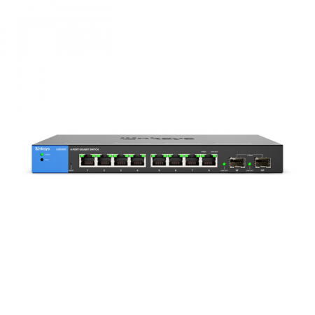 Commutateur Gigabit Ethernet géré à 8 ports Linksys, 2 liaisons montantes SFP 1G, conforme TAA, VLAN basé sur les ports et 802.1q, capacité de commutation de 20 Gbit/s, routage statique | LGS310C-EU 