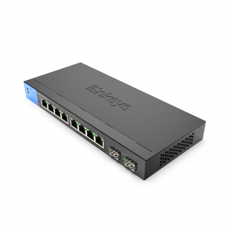 Commutateur Gigabit Ethernet géré à 8 ports Linksys, 2 liaisons montantes SFP 1G, conforme TAA, VLAN basé sur les ports et 802.1q, capacité de commutation de 20 Gbit/s, routage statique | LGS310C-EU 